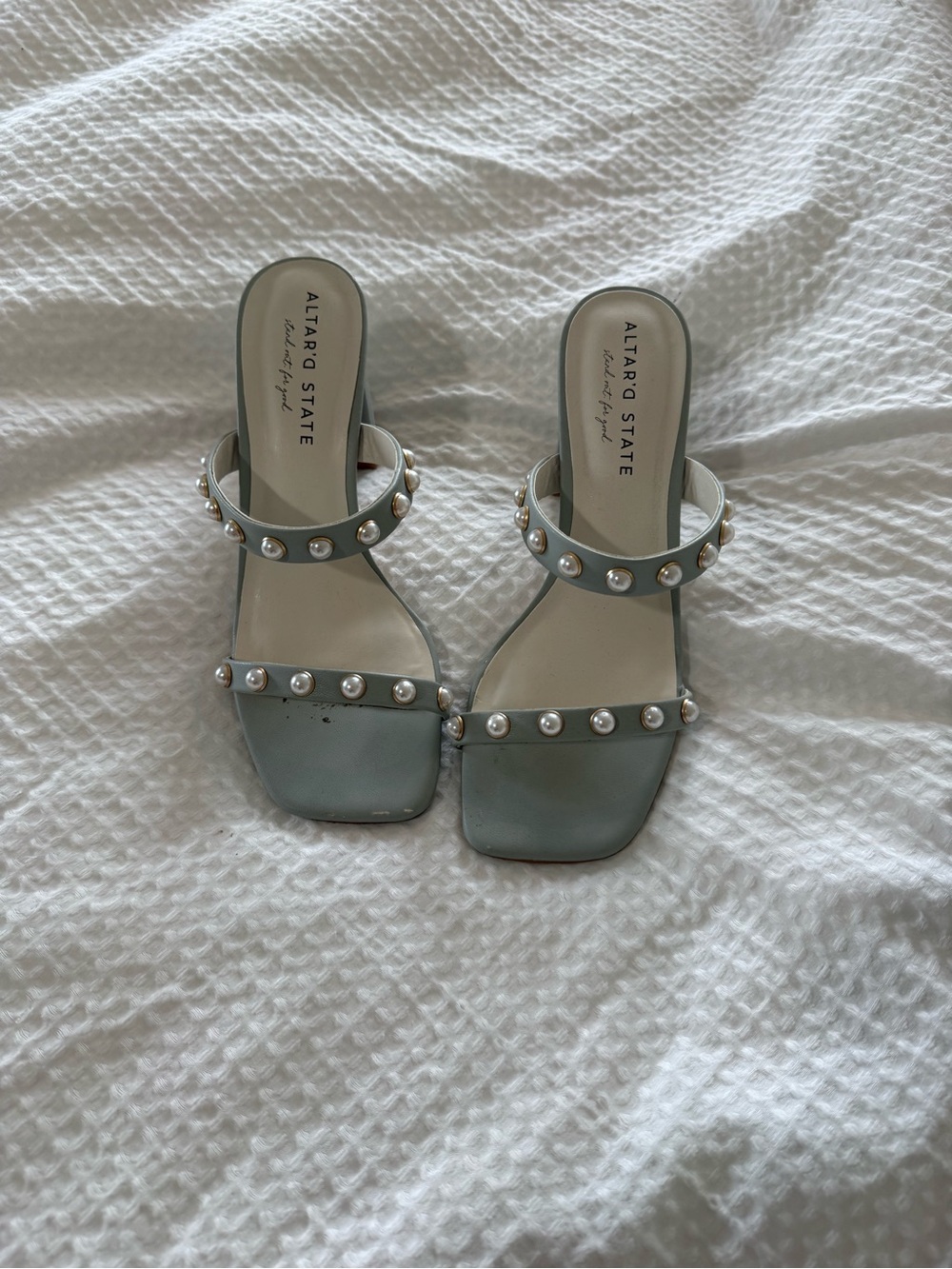 Altar'd State Pale Blue Pearl-Stud Slide Heels